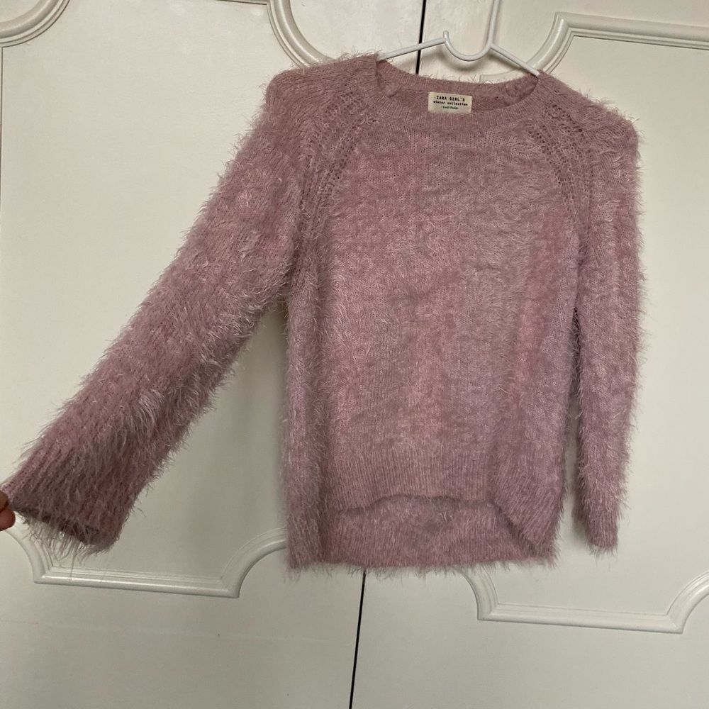 Zara girls fuzzy pink sweater